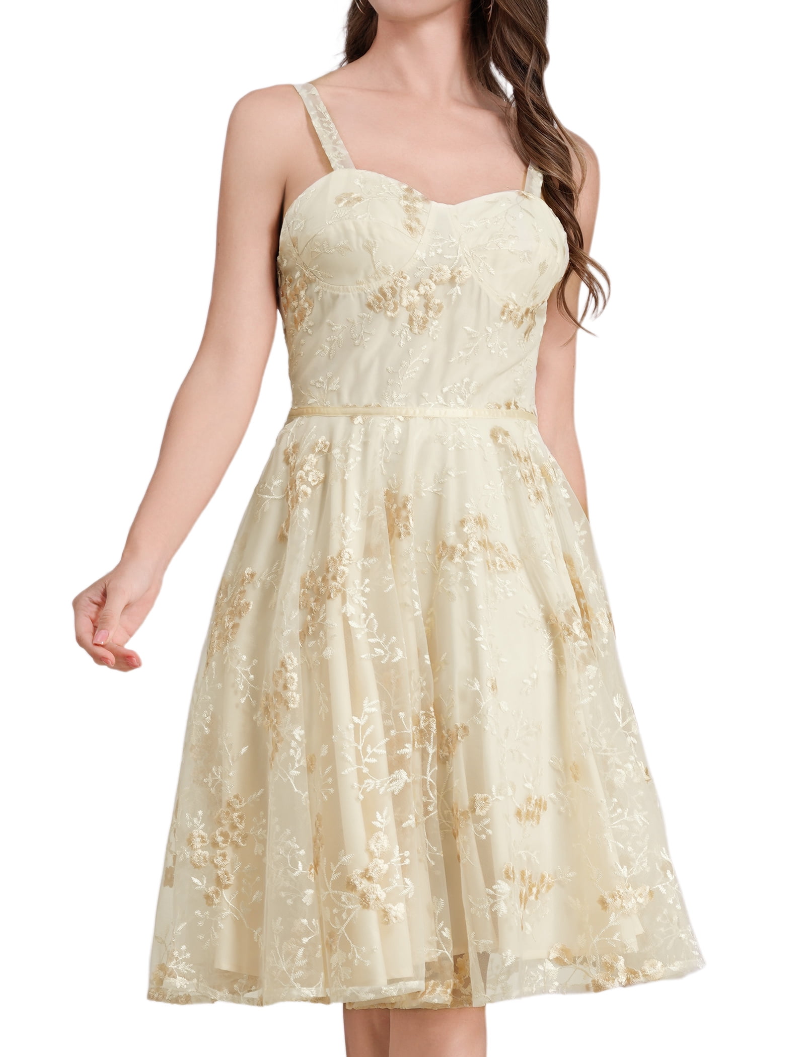 IDOPIP Women Spaghetti Strap Floral Lace Bridesmaid Cocktail Party Dress  Wedding Guest Prom Dress - Walmart Business Supplies