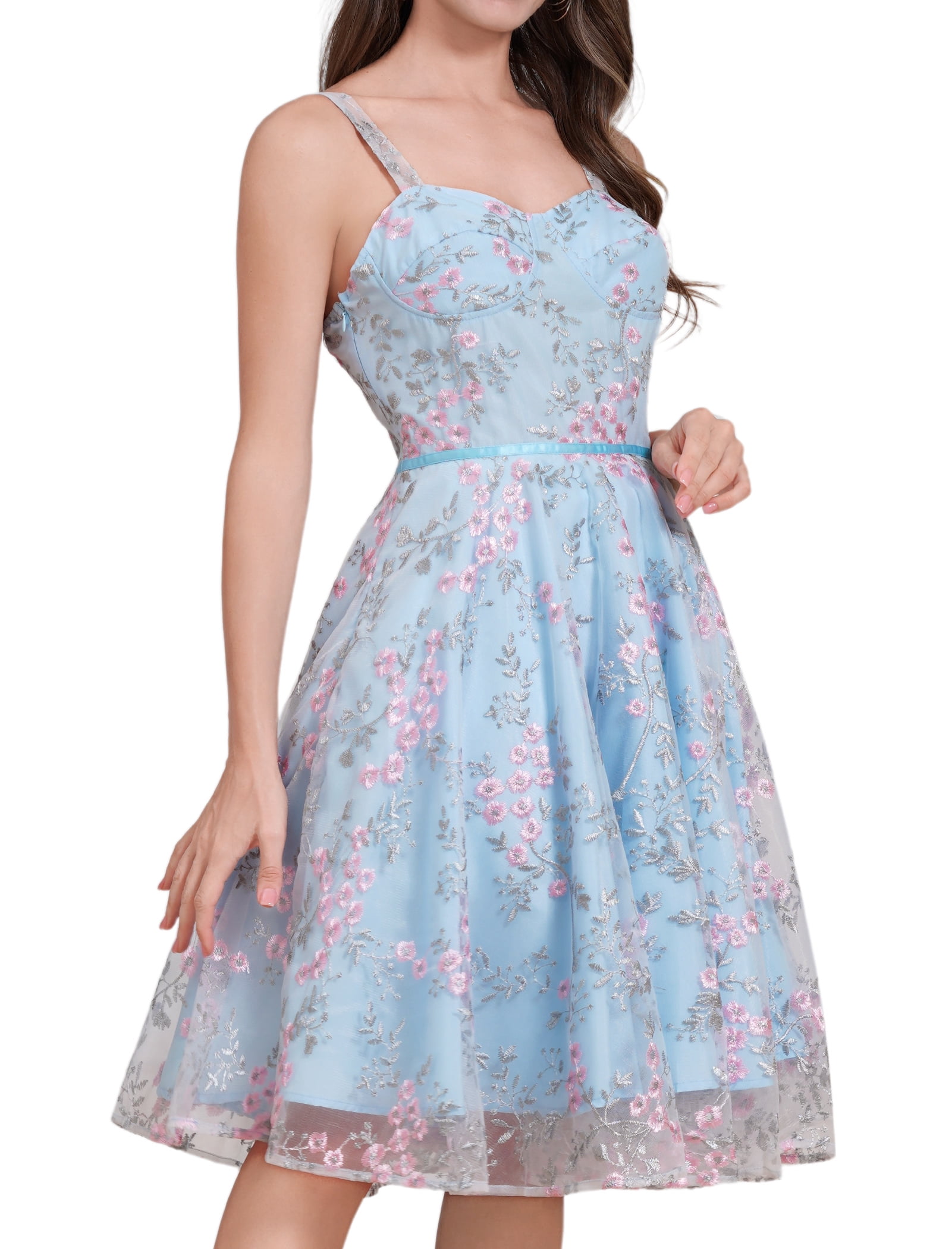 Women Spaghetti Strap Floral Lace Bridesmaid Cocktail Party Dress Wedding Guest Prom Dress