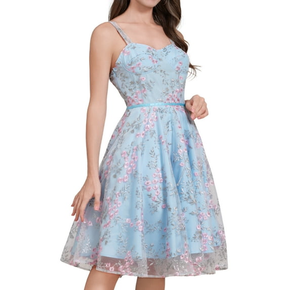 IDOPIP Women Spaghetti Strap Floral Lace Bridesmaid Cocktail Party Dress Wedding Guest Prom Dress