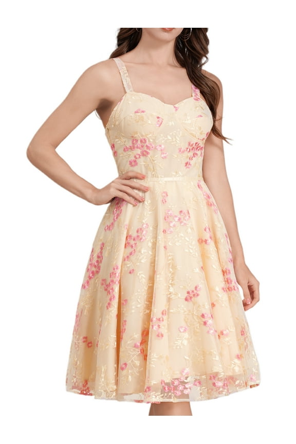 Women Spaghetti Strap Floral Lace Bridesmaid Cocktail Party Dress Wedding Guest Prom Dress