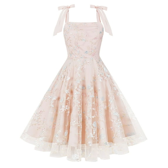 IDOPIP Women Spaghetti Strap Floral Lace Bridesmaid Cocktail Party Dress Wedding Guest Prom Dress