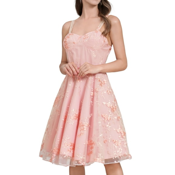 IDOPIP Women Spaghetti Strap Floral Lace Bridesmaid Cocktail Party Dress Wedding Guest Prom Dress