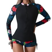 IDOPIP Women Two Piece Rash Guard Long Sleeve Swimsuits set UV UPF 50+ Swim Shirt Bathing Suit