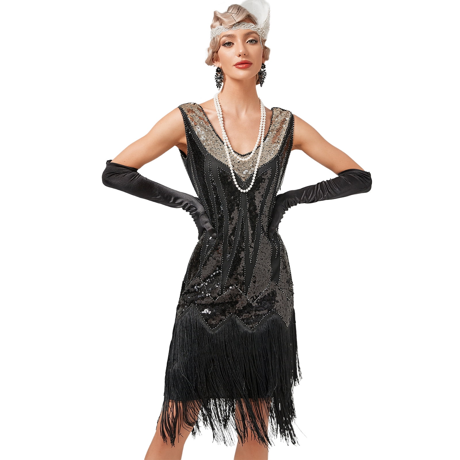 IDOPIP Women’s 1920s Flapper Dress Vintage Gatsby Sequins Fringe Dress ...