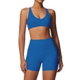 thumbnail image 1 of IDOPIP Women's 2 Piece Yoga Sets with Seamless Sports Bra and High Waist Shorts for Workout & Gym M Blue, 1 of 9