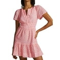 thumbnail image 1 of IDOPIP Women's 2025 Summer Short Dress V Neck Short Sleeve A Line Hollow Out Casual Beach Party Dresses, 1 of 9