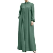 IDOPIP Women's Abaya Muslim Dress Stand Collar Zipper Prayer Dress Kaftan Dubai Islamic Dress
