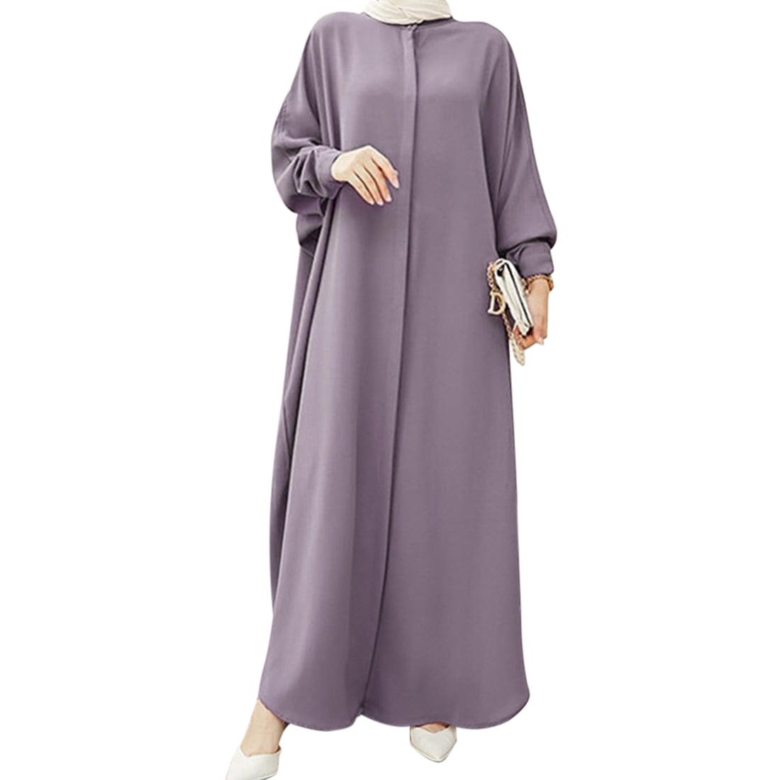 IDOPIP Women's Abaya Muslim Dresses Batwing Sleeve Henley Shirt Prayer ...