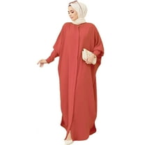 IDOPIP Women's Abaya Muslim Dresses Batwing Sleeve Henley Shirt Prayer Dress Middle East Arabian Robe