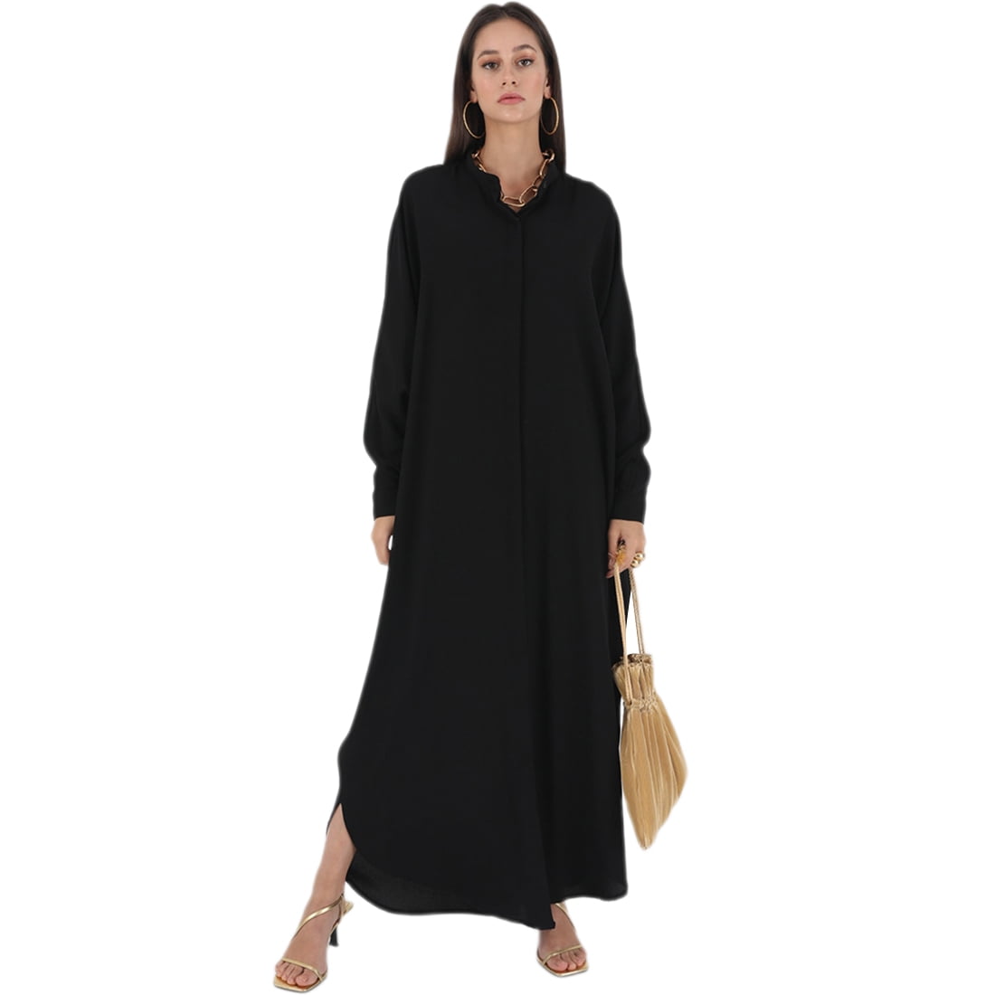 IDOPIP Women's Abaya Muslim Dresses Batwing Sleeve Henley Shirt Prayer ...