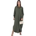 thumbnail image 1 of IDOPIP Women's Abaya Muslim Dresses Batwing Sleeve Henley Shirt Prayer Dress Middle East Arabian Robe, 1 of 5