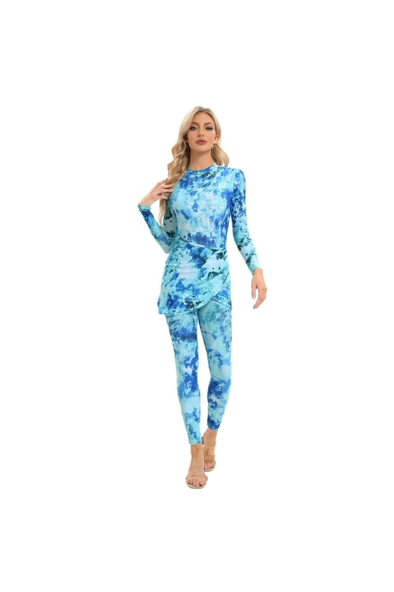 Women's Burkini Swimsuit Muslim Modest Swimwear with Long Sarong Cover up Wrap Skirt