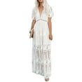 thumbnail image 1 of IDOPIP Women’s Casual Boho Floral Lace V-Neck Dress Embroidery Cocktail Maxi Dress Wedding Evening, 1 of 7