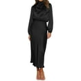 thumbnail image 1 of IDOPIP Women's Elegant Long Sleeve Satin Dress Mock Neck Elastic Waist Cocktail Party Maxi Dress, 1 of 8