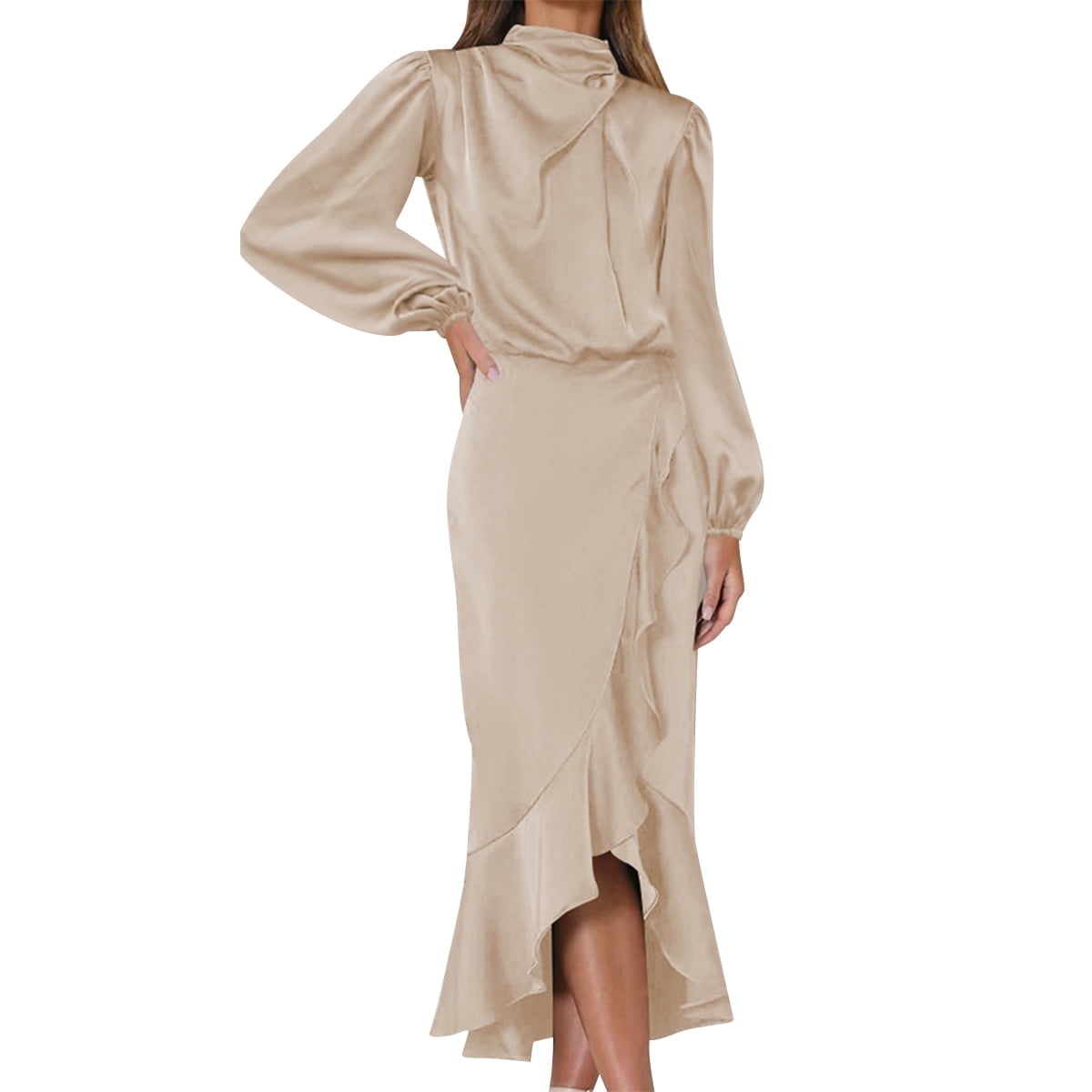 Maxi Satin Long Dress with Printed Panel and Back Straps