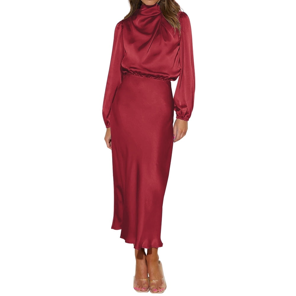 Long Satin Neptune Dress with Open Back for Sophisticated Elegance