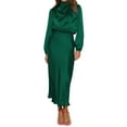 thumbnail image 1 of IDOPIP Women's Elegant Long Sleeve Satin Dress Mock Neck Elastic Waist Cocktail Party Maxi Dress, 1 of 8