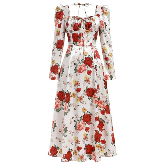 IDOPIP Women's Fall Floral Corset Dress Long Sleeve Satin Maxi Dress Elegant Wedding Guest Dresses