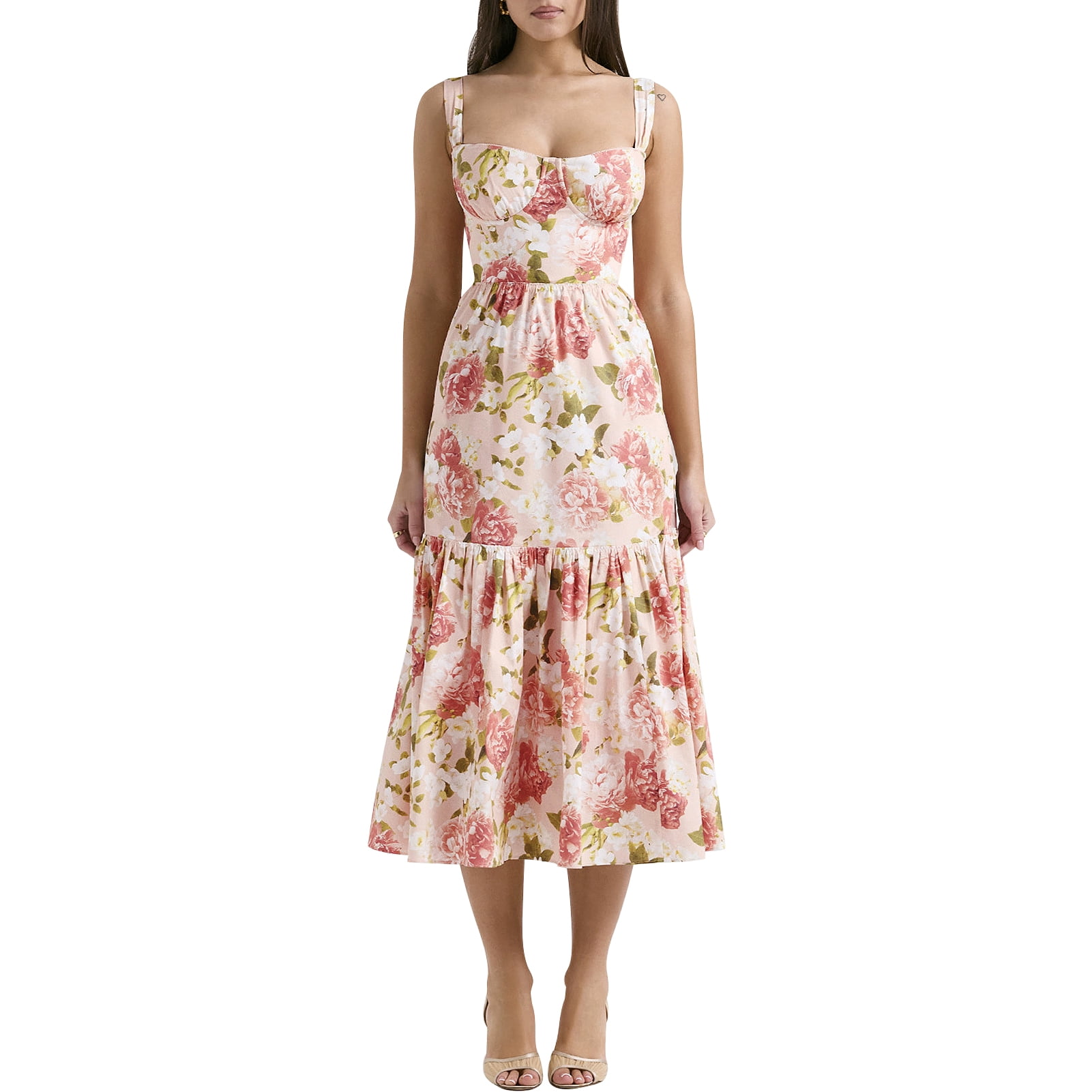 DUKAKLL Women's Floral Corset Boho Dress - Summer Spaghetti Strap Backless A-Line Sundress - View #3