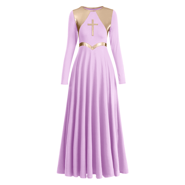 IDOPIP Women's Liturgical Praise Dance Dress Metallic Cross Lyrical