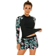 IDOPIP Women's Long Sleeve Rash Guard Swimsuit Set, 2-Piece, Size M