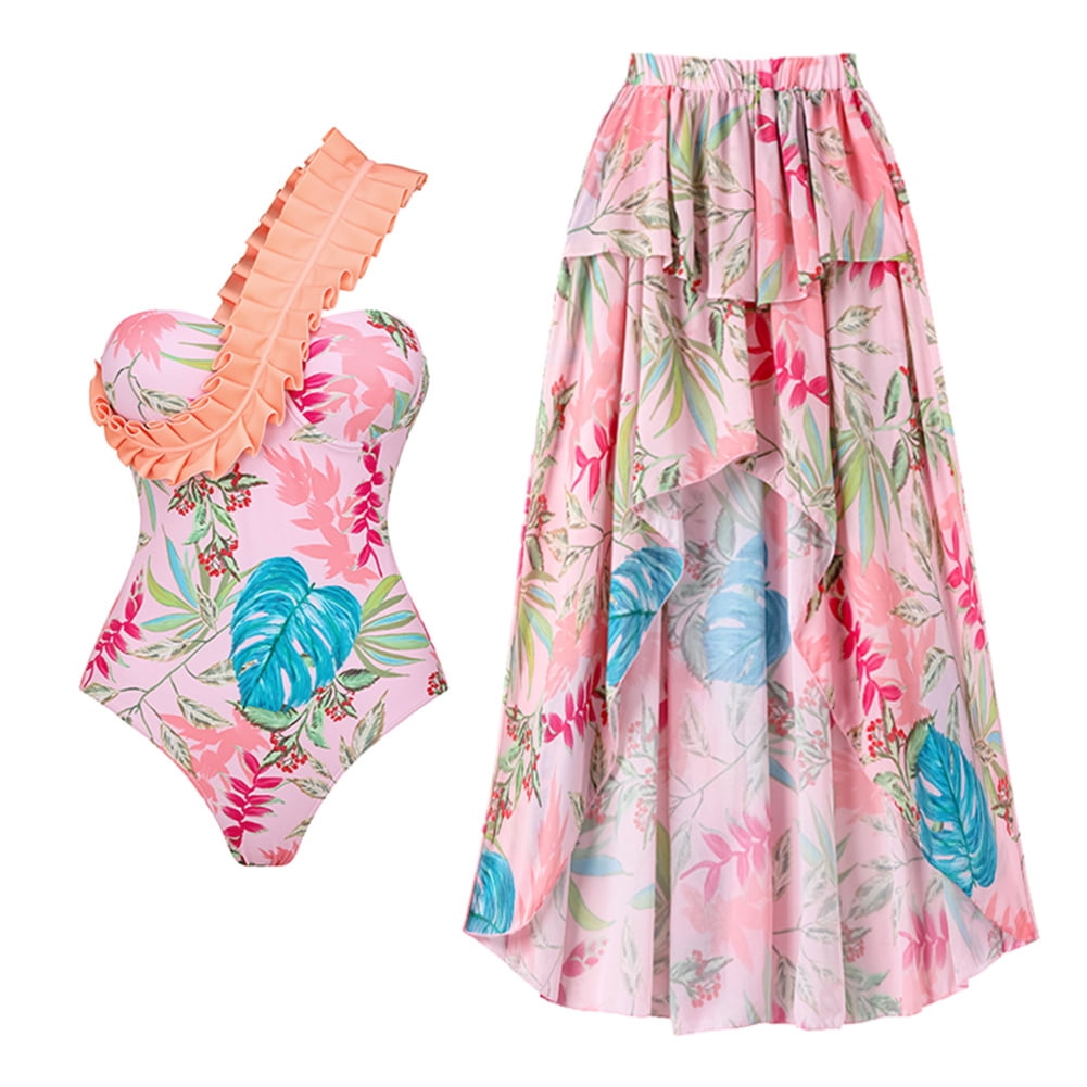 Dezsed Womens One Piece Swimsuit With Cover Up Sarong Wrap Floral Bathing Suits With Beach Skirt Two Piece Swimsuit For Women Clearance Green L