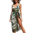 thumbnail image 1 of IDOPIP Women’s One Piece Swimsuit with Cover Up Skirt Floral Print Bikini Set L Army Green Floral - 2pcs, 1 of 8