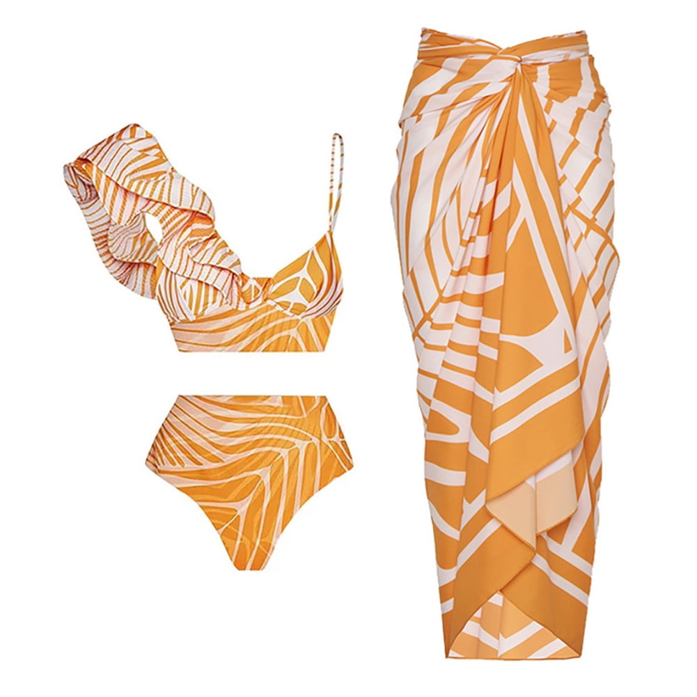 Floral Print One-Shoulder Swimsuit and Cover Up Set