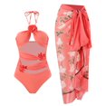 thumbnail image 1 of IDOPIP Women's One Piece Swimsuit with Matching Wrap Skirt Sarong Halter Floral Print Bikini Set Bathing Suits, 1 of 7