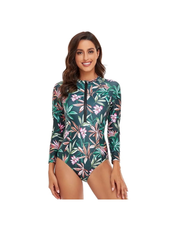 Women's One Piece Swimsuits Long Sleeve Rash Guard UV Protection Surfing Swimsuit Bathing Suit