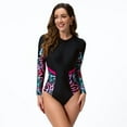 thumbnail image 1 of IDOPIP Women's Rash Guard One Piece Swimsuit UV Protection Surfing Tropical Printed Swimming Suit, 1 of 8