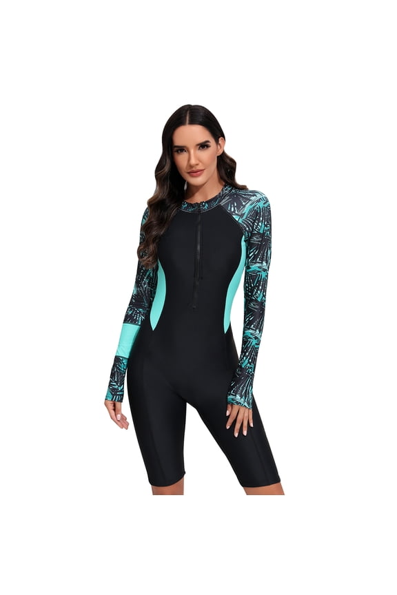 Women's Rash Guard One Piece Swimsuit UV Protection Surfing Tropical Printed Swimming Suit