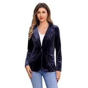 IDOPIP Women's Velvet Blazer Jacket Long Sleeve Open Front Cardigan Coat Business Office Blazer with Pockets