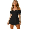 thumbnail image 1 of IDOPIP Womens Boho Romper Off Shoulder Ruffle Tie Back Flowy Romper Short Jumpsuit Playsuits, 1 of 7