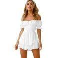 thumbnail image 1 of IDOPIP Womens Boho Romper Off Shoulder Ruffle Tie Back Flowy Romper Short Jumpsuit Playsuits, 1 of 7