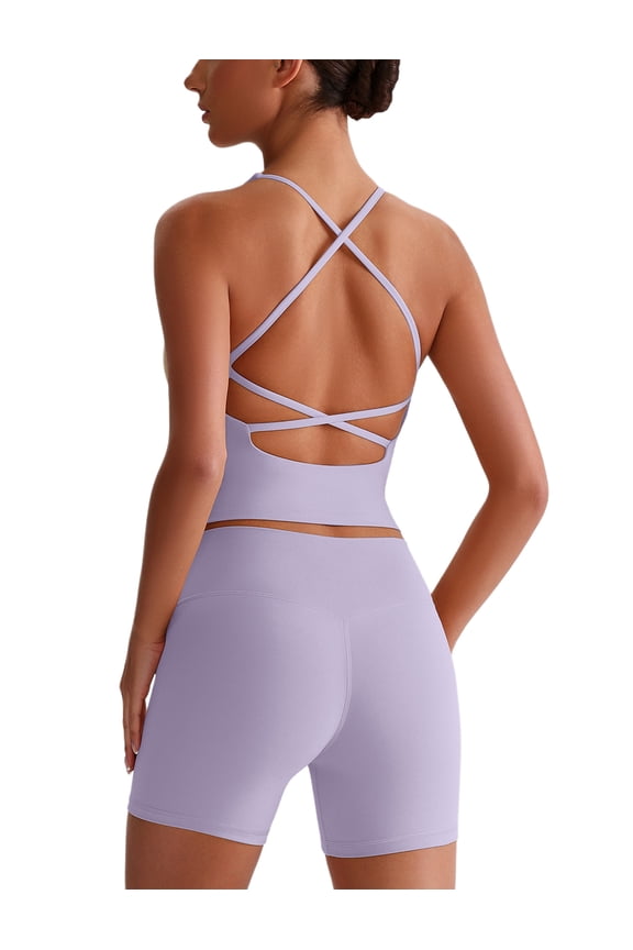 Womens Cross Back Athletic Tank Tops with Bulit in Bra V Neck Longline Sports Gym Bra Workout Yoga Pilates Tops