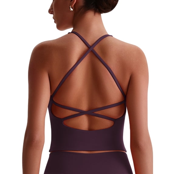 IDOPIP Womens Cross Back Athletic Tank Tops with Bulit in Bra V Neck Longline Sports Gym Bra Workout Yoga Pilates Tops