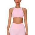 thumbnail image 1 of IDOPIP Womens High Neck Sports Bra Removable Pads Cut Out Back Sleeveless Medium-impact for Workout Gym Yoga Pilates Athletic S Pink, 1 of 6