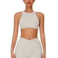 thumbnail image 1 of IDOPIP Womens High Neck Sports Bra Removable Pads Cut Out Back Sleeveless Medium-impact for Workout Gym Yoga Pilates Athletic S Sand, 1 of 6