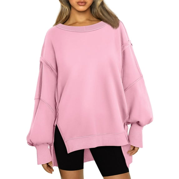 IDOPIP Womens Oversized Crewneck Sweatshirts Long Sleeve Side Slits Pullover Tops 2024 Fall Clothes