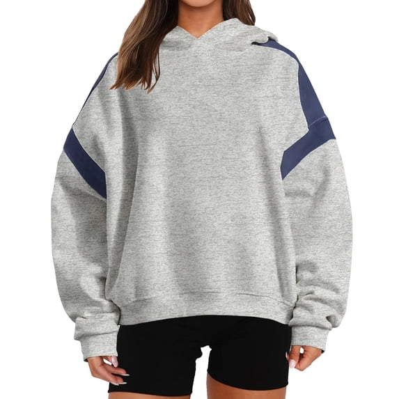 IDOPIP Womens Oversized Hoodies Fleece Sweatshirts Colour Block Panelling Long Sleeve Sweaters Pullover Tops