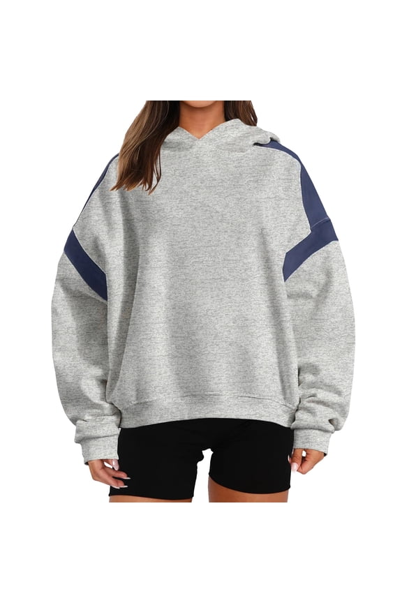 Womens Oversized Hoodies Fleece Sweatshirts Colour Block Panelling Long Sleeve Sweaters Pullover Tops