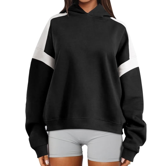 IDOPIP Womens Oversized Hoodies Fleece Sweatshirts Colour Block Panelling Long Sleeve Sweaters Pullover Tops