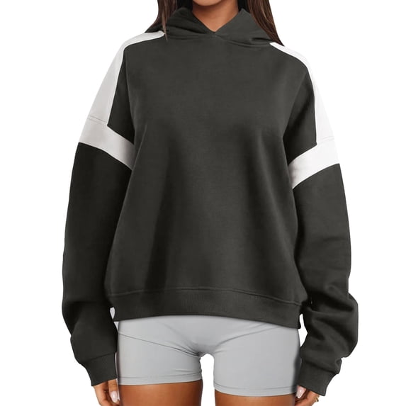 IDOPIP Womens Oversized Hoodies Fleece Sweatshirts Colour Block Panelling Long Sleeve Sweaters Pullover Tops
