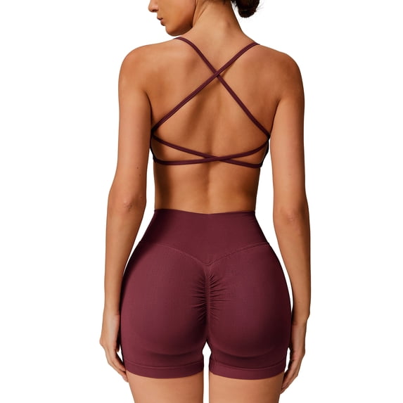 IDOPIP Womens Seamless Workout Sets Backless Sports Bra Top Scrunch Butt High Waist Gym Shorts 2 Piece Yoga Outfits