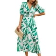 thumbnail image 1 of IDOPIP Womens Summer Short Sleeve V Neck Wrap Maxi Dress Casual Boho Floral Wedding Guest Dresses, 1 of 7