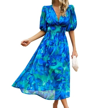 IDOPIP Womens Summer Short Sleeve V Neck Wrap Maxi Dress Casual Boho Floral Wedding Guest Dresses