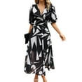 thumbnail image 1 of IDOPIP Womens Summer Short Sleeve V Neck Wrap Maxi Dress Casual Boho Floral Wedding Guest Dresses, 1 of 7