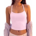 thumbnail image 1 of IDOPIP Womens Tank Top Built in Bra Yoga Workout Tops Crop Halter Neck Womens Padded Sport Back Bras Cami Athletic Gym Cropped Tanks Spaghetti Strap Woman Backless Running Camisole, 1 of 6