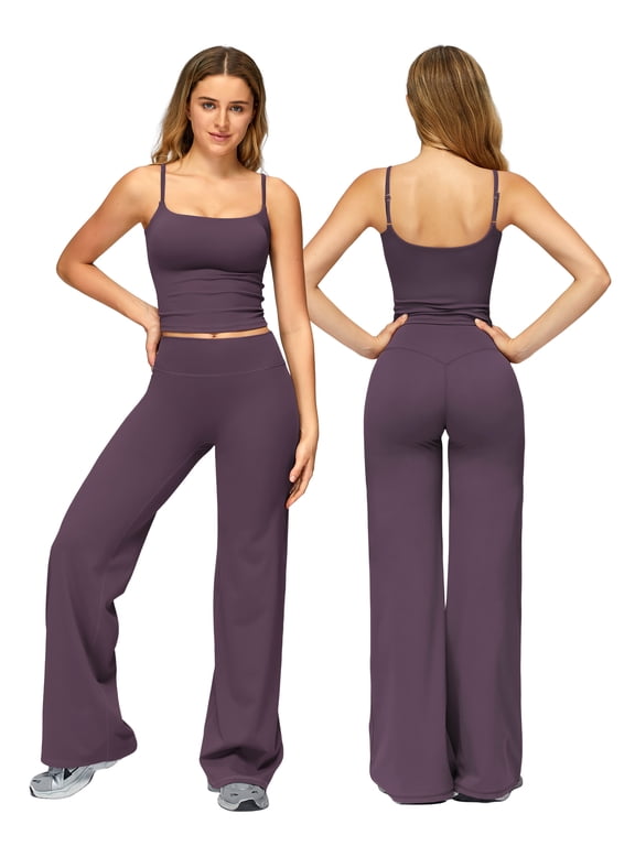 Womens Workout Sets 2 Piece Spaghetti Straps Square Neck Crop Top Straight Butt-lifting Leg Yoga Pants Pilates Outfits